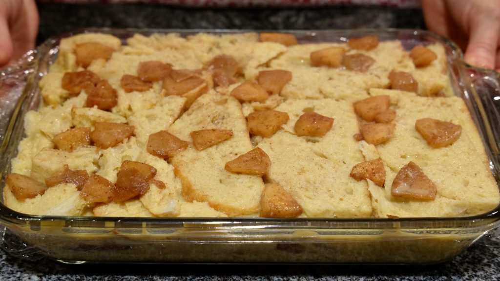 Apple Cinnamon Strata in baking casserole