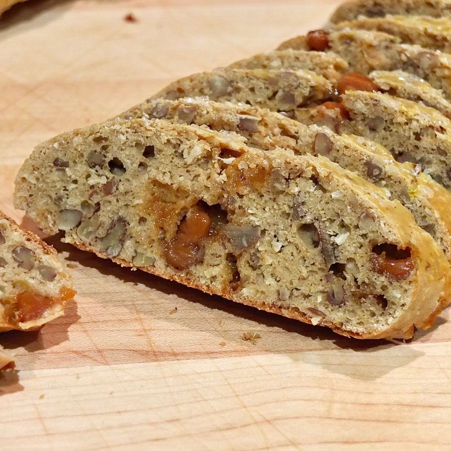 Maple Pecan Biscotti on maple cutting board