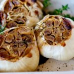 Roasted Garlic in roasting dish