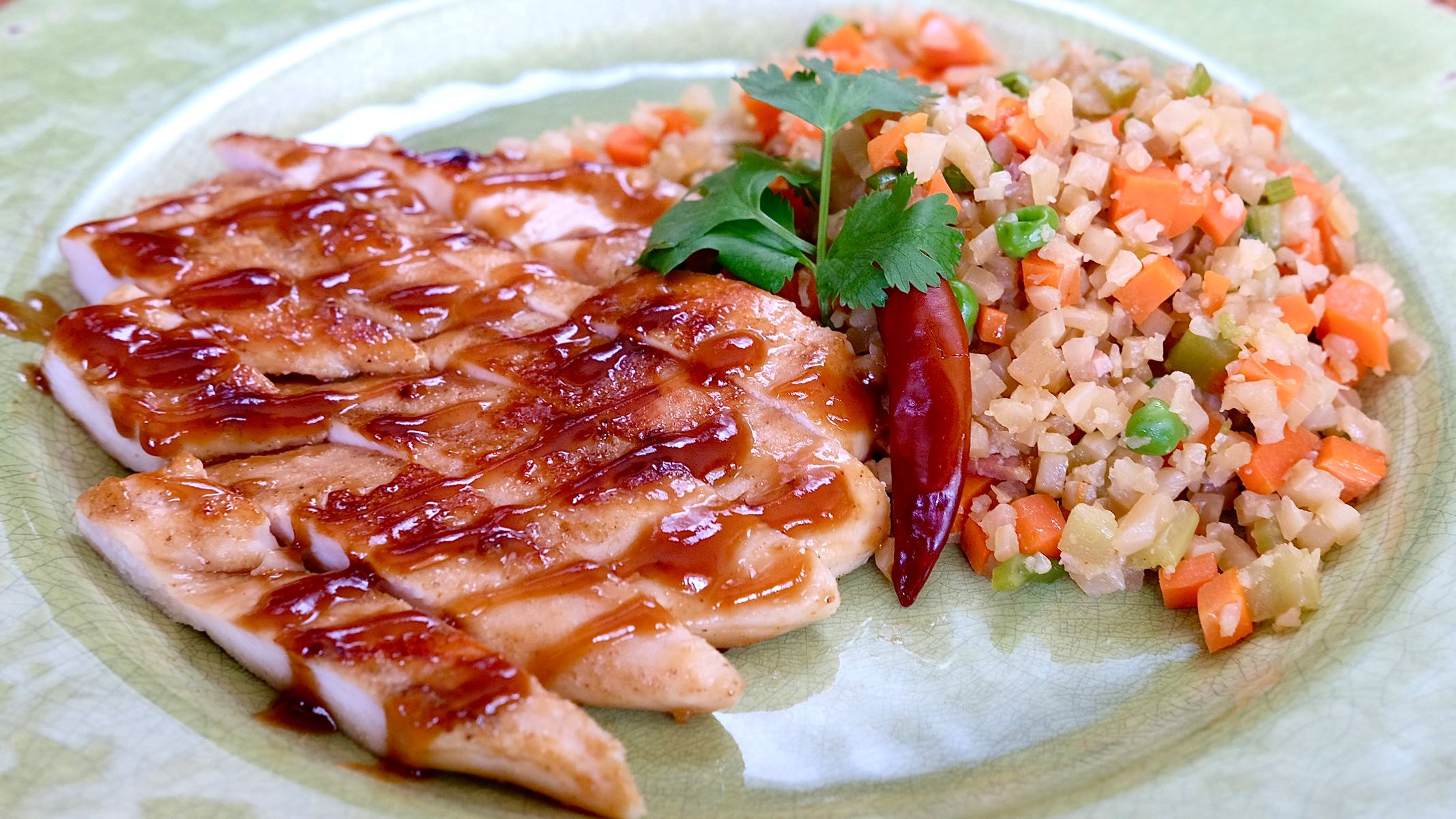 Glazed Ginger-Chili Chicken with Fried Rice