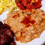 Skinny Refried Beans with grilled vegetables.