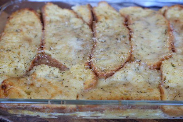 Finished baked French toast coming out of oven.