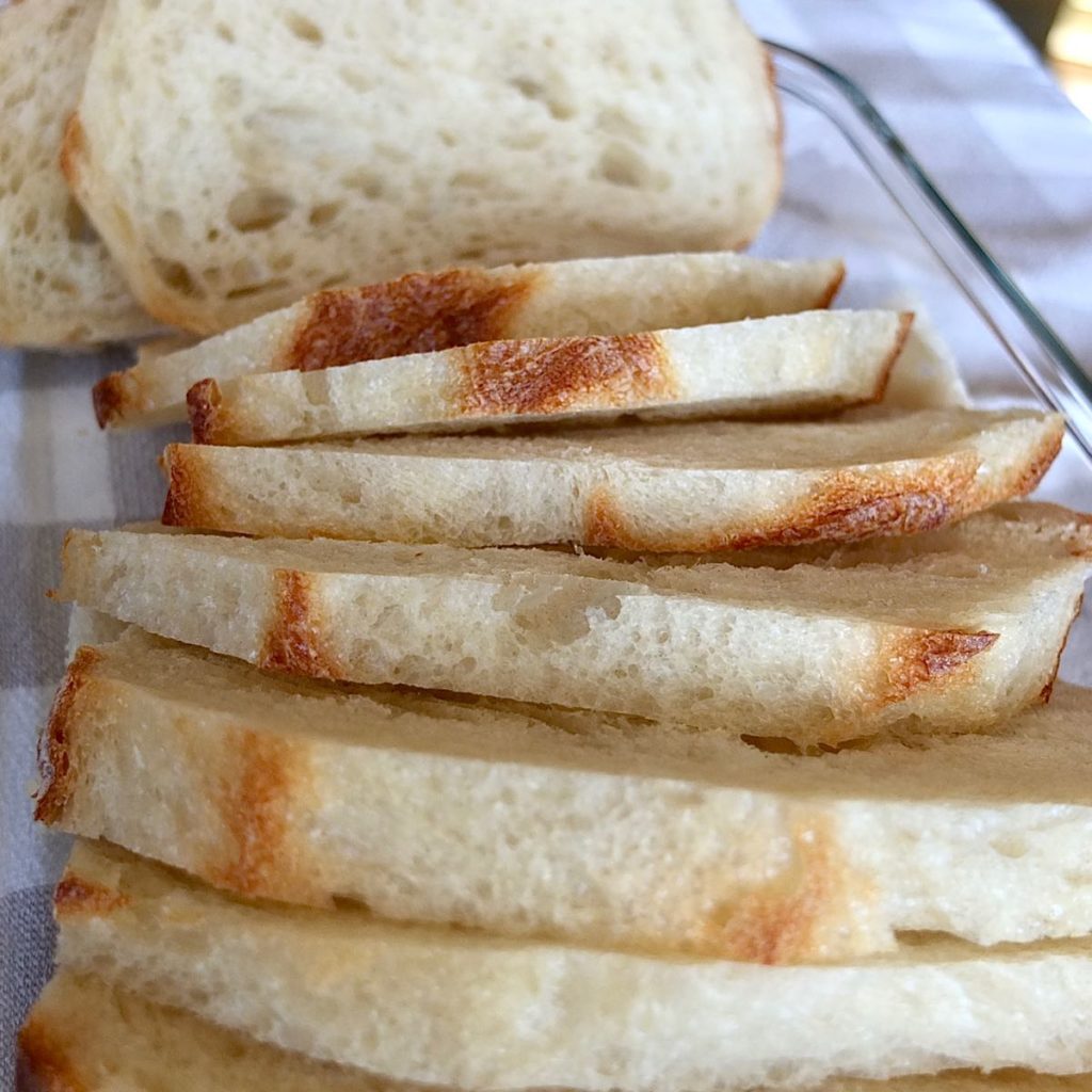 Sliced Bread in a glass casserole dish