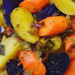 Colorful Roasted Potatoes in serving dish.