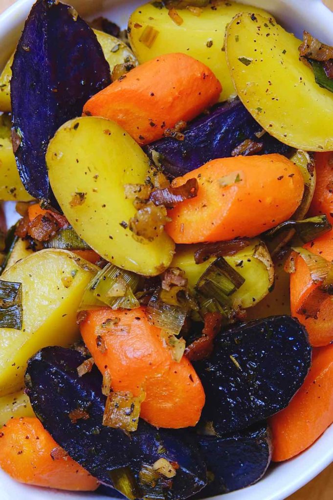 Colorful Roasted Potatoes in serving dish.  