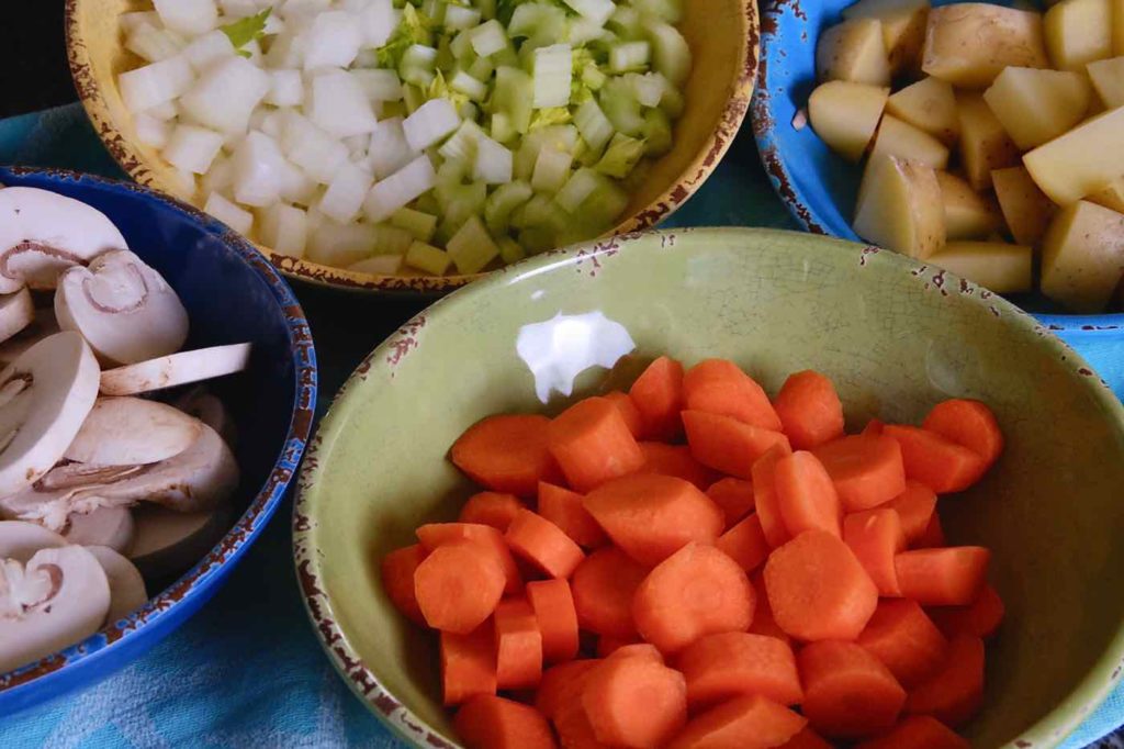 Vegetables cut and ready for sauteeing.