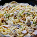 Chicken and Mushroom Fettuccine in Black Skillet